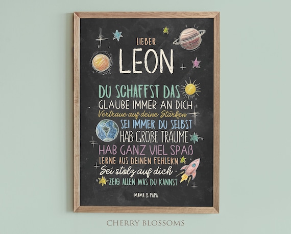 Personalisiertes Geschenk zum Schulanfang, Poster mit Sprüchen für's Schulkind, Planeten Weltall