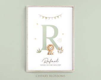 Geburtsposter, Safari, Löwe, personalisiert, Geburtstafel, Geschenk Geburt
