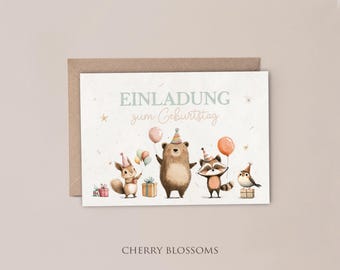 Einladungskarten Kindergeburtstag-Waldtiere-Einladung für Kinder-Kindergeburtstag-DIN A6-Naturpapier