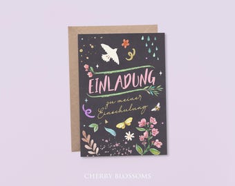 Einladungskarten zur Einschulung zum Ausfüllen-Mädchen-Einschulungseinladung-Schulanfang-Schulkind-DIN A6-Naturpapier #001