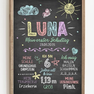 Meilensteintafel zur Einschulung, Regenbogen, personalisierte Einschulungstafel, Mädchen