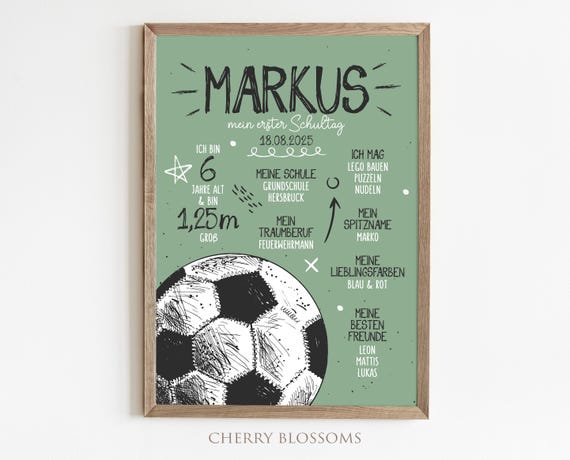 Meilensteintafel zur Einschulung, Fußball, personalisierte Einschulungstafel, Jungs