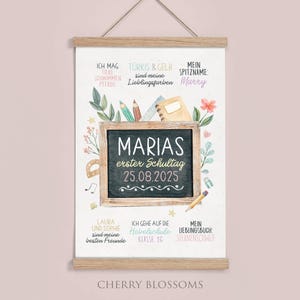 Meilensteintafel zur Einschulung, Blumen, personalisierte Einschulungstafel, Mädchen #001