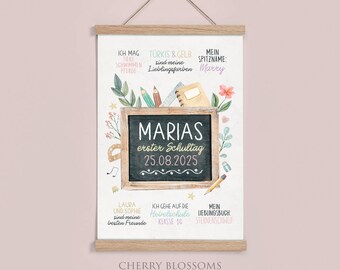 Meilensteintafel zur Einschulung, Blumen, personalisierte Einschulungstafel, Mädchen #001