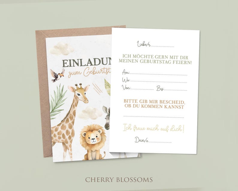 Einladungskarten Kindergeburtstag-Safari-Einladung für Kinder-Kindergeburtstag-DIN A6-Naturpapier
