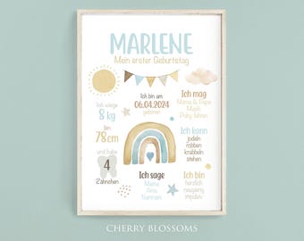 Meilensteinposter zum ersten Geburtstag, personalisiert, Regenbogen, Junge, Boho, Meilensteintafel