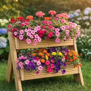 2 Tier Vertical Planter Wooden Stand – Garden Planter Box Outdoor – Space Saving Herb & Flower Planter UK image 1