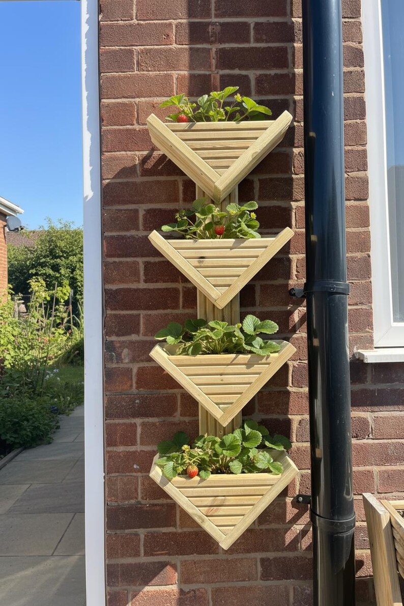 Triangular Railing Planter Triangle Wooden Tiered Planter - Wall Hanging, Herb V Planters Pots ...