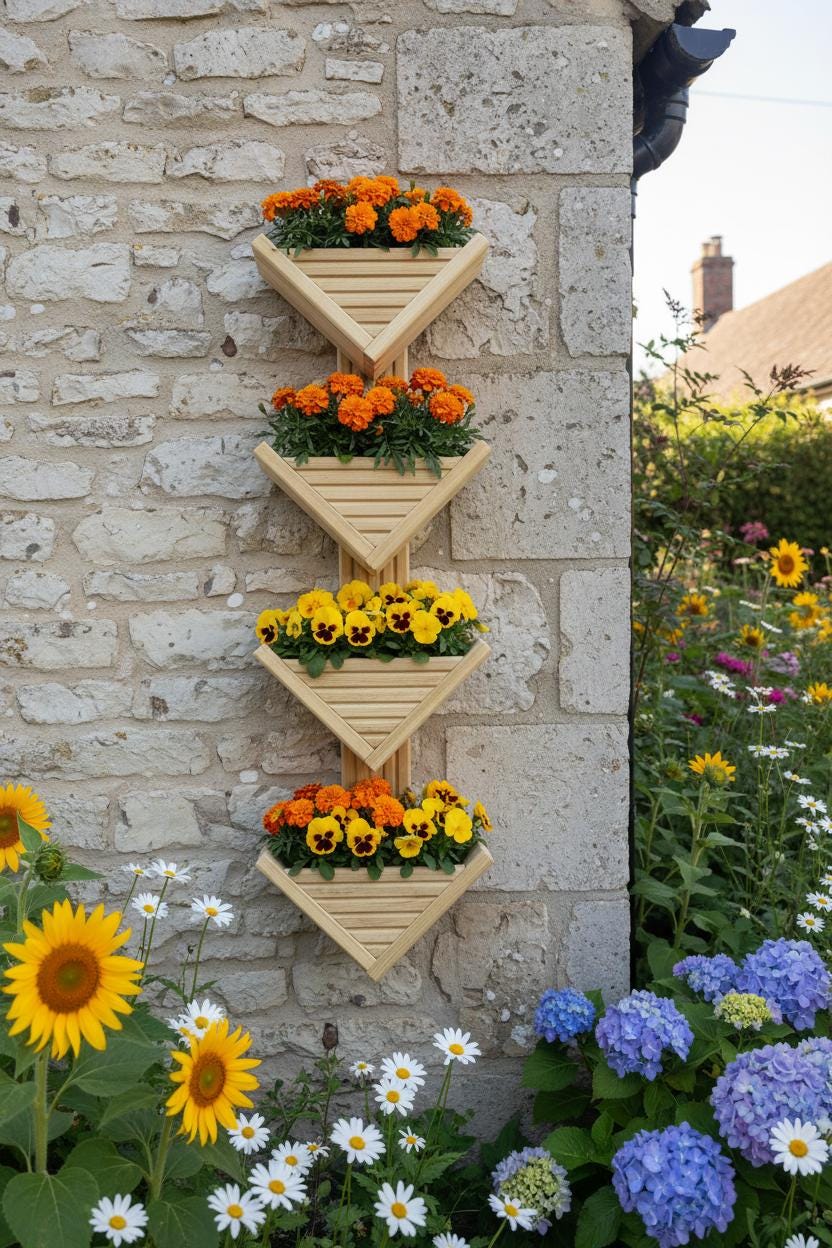 Triangle Stackable Planter Triangle Wooden Tiered Planter - Wall Hanging, Herb V Planters Pots ...