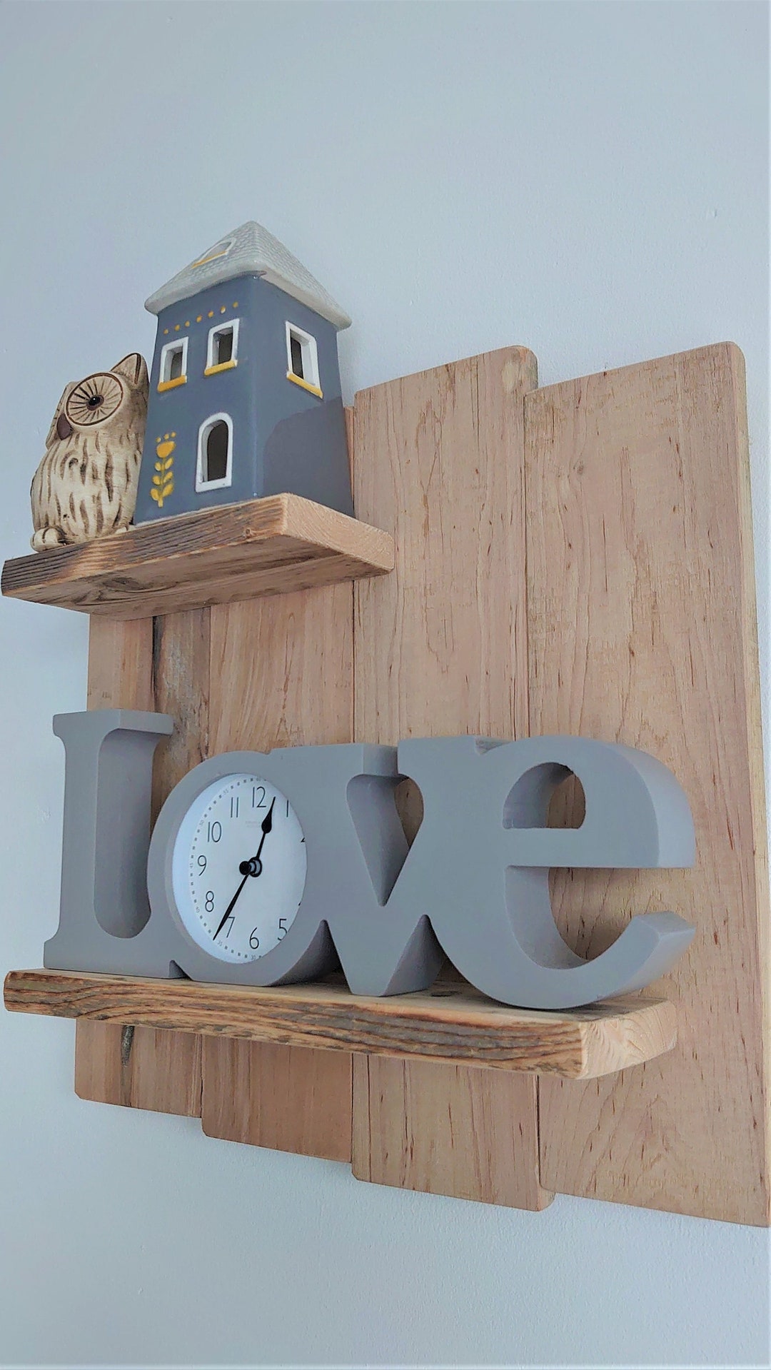 View of Rustic Wooden Wall Shelving Unit - Etsy UK