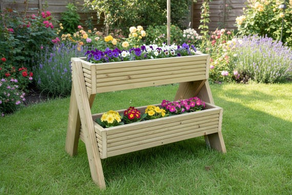 Handmade 2-Tier Wooden Planter Stand – Pressure Treated A-Frame Design