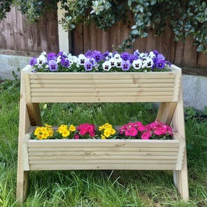2 Tier Vertical Planter Wooden Stand – Garden Planter Box Outdoor – Space Saving Herb & Flower Planter UK image 10