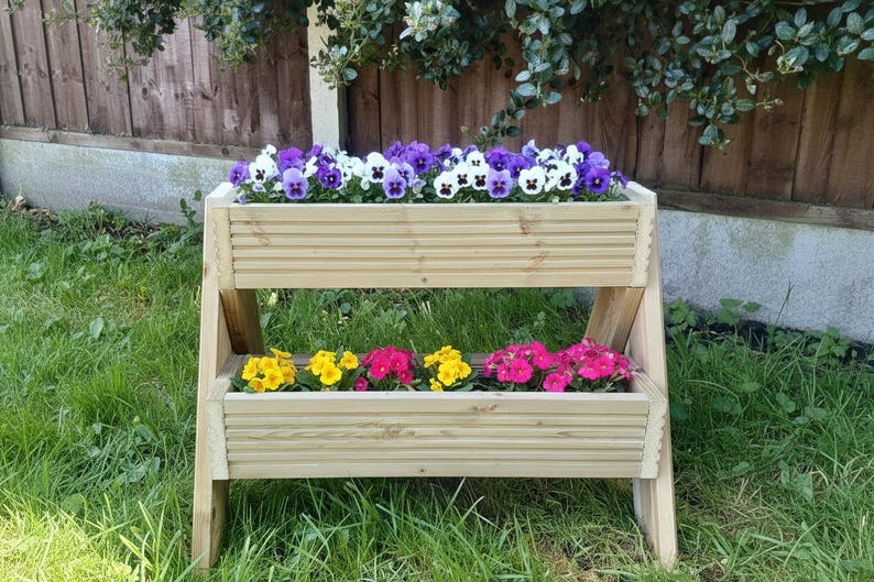 2 Tier Vertical Planter Wooden Stand – Garden Planter Box Outdoor – Space Saving Herb & Flower Planter UK image 10