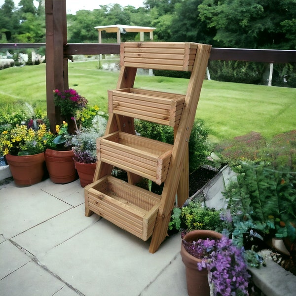 4 Tiered Wooden Planter Free Standing Box Strawberry Planter Flower Herb Wooden Planter Garden Outdoor Wall Garden