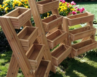 Tiered Wooden Planter Free Standing Box Strawberry Planter Flower Herb Wooden Planter Garden Outdoor Wall Garden