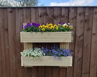 2 Tiered Vertical Wooden Garden Planter Flower Herbs Strawberries Hanging Box