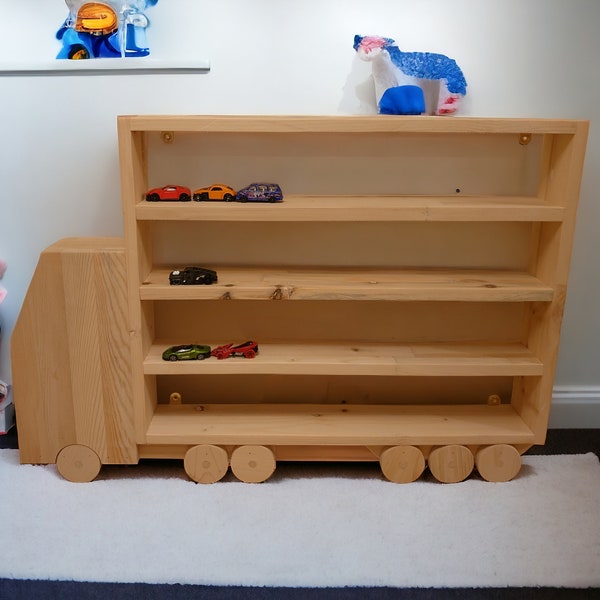 Storage Shelf Garage Lorry for Toys, Cars, Trains, Minifigures Lego Marvel,  Wooden Display Wall Shelf, Wall Shelving Unit