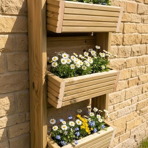 Wall Mounted Wooden Planter Vertical – Garden Fence Planter Box Outdoor – Hanging Herb Flower Planter UK Handmade