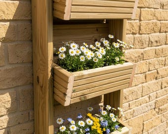 Wall Mounted Wooden Planter Vertical – Garden Fence Planter Box Outdoor – Hanging Herb Flower Planter UK Handmade