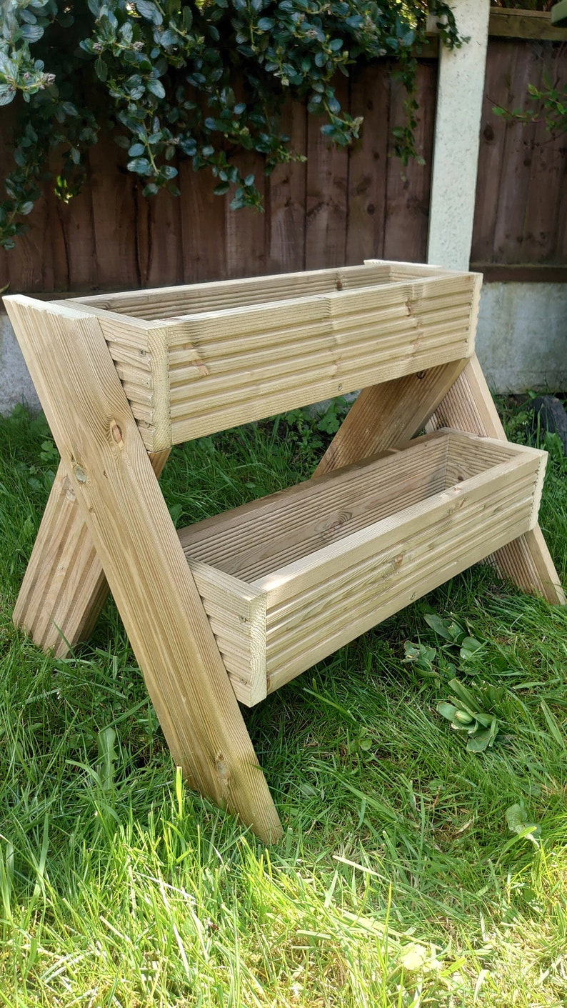 2 Tier Vertical Planter Wooden Stand – Garden Planter Box Outdoor – Space Saving Herb & Flower Planter UK 2Tier 50H100W cm