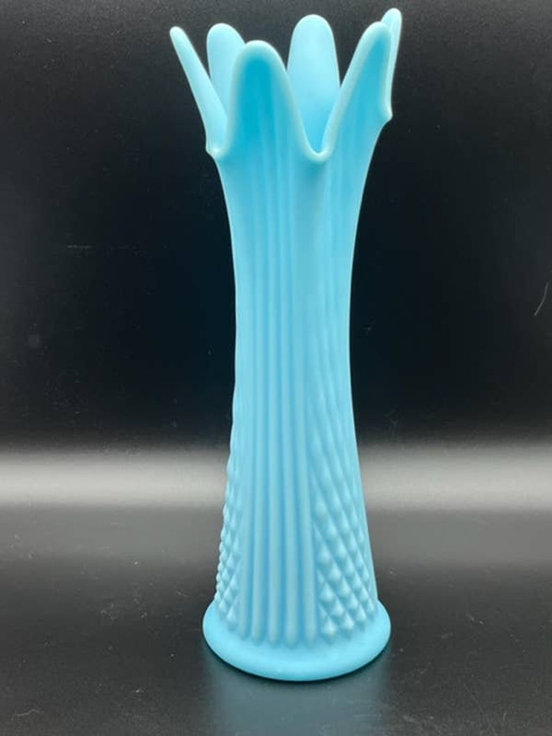 Fenton Swung Vase Blue Satin/milk Glass Diamond/ribbed Stretch 13 Etsy