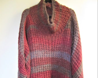 Hand Knit Plus Size Poncho: Chunky Wool Cowl Neck Shawl