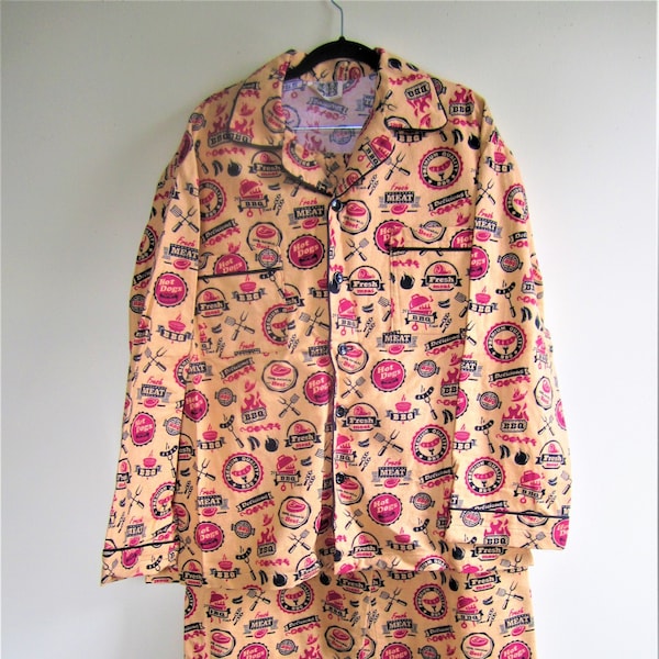 Flannel Pajamas BBQ PJs Cookout Grillmaster Hot Dog Unisex Plus Size Cotton – Adult Size Large