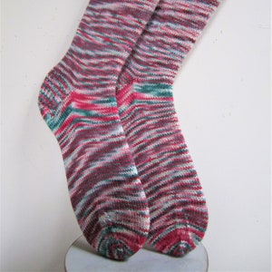 Hand Knit Knee Christmas Socks Holiday Boot Gender Neutral Adult Wool Holiday Red White Green Variegated- Adult Size Medium