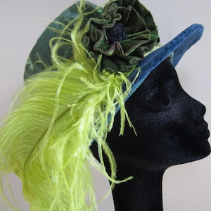 Elizabethan Tall Hat Reproduction Steampunk Blue Renaissance Faire Green Plume - Adult Size 7 1/8