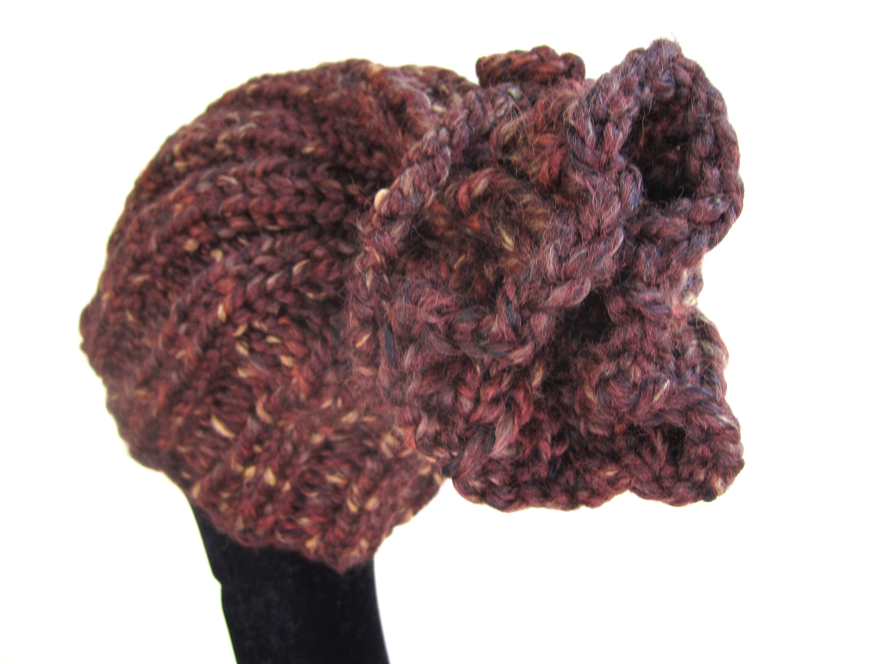 Convertible Hat Cowl Beanie Chunky Hand Knit Wool Acrylic 