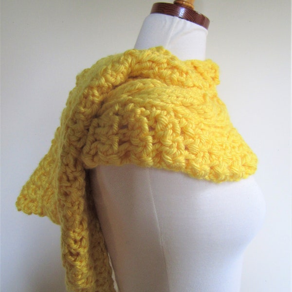 Hood Cowl Unisex Chunky Cable Hand Knit Acrylic Folk Nordic Renaissance Elf SCA Medieval Yellow- Adult Size S/M