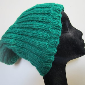 Slouchy Hat Beanie Gender Neutral Cap Green Hand Knit Wool - Adult Size Medium