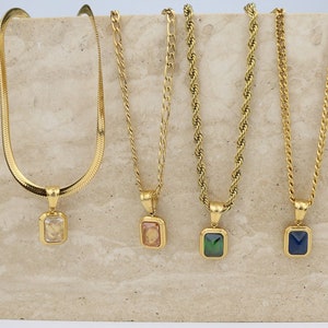 18K Gold Filled Gemstone Necklace, Emerald Gold Necklace, Gift for her image 1