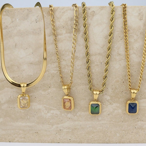 18K Gold Filled Gemstone Necklace, Emerald Gold Necklace, Gift for her