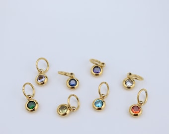 18K Gold Birthstone Pendant: Minimalist Necklace Charm, Compatible up to 4.5 width chains, Gift for her