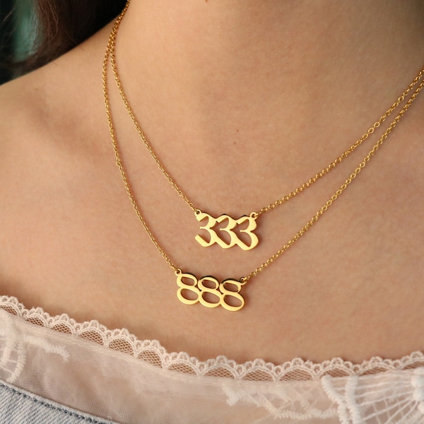 18K Gold Filled Angel Number Necklace, Lucky Number Necklace, Gold Chain, Gift for her