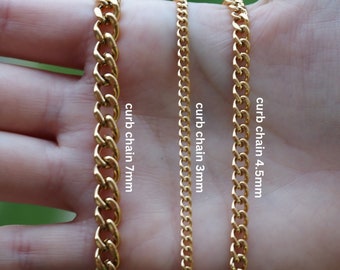 Chaîne gourmette en or 18 carats, collier en or, 3 mm, 4,5 mm, 7 mm de largeur, cadeau pour lui et elle