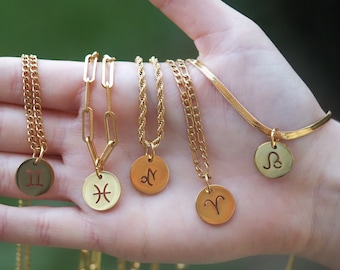 18K Gold Filled Zodiac Pendant Necklace: Tarnish Free Constellation Jewelry, Gift for her