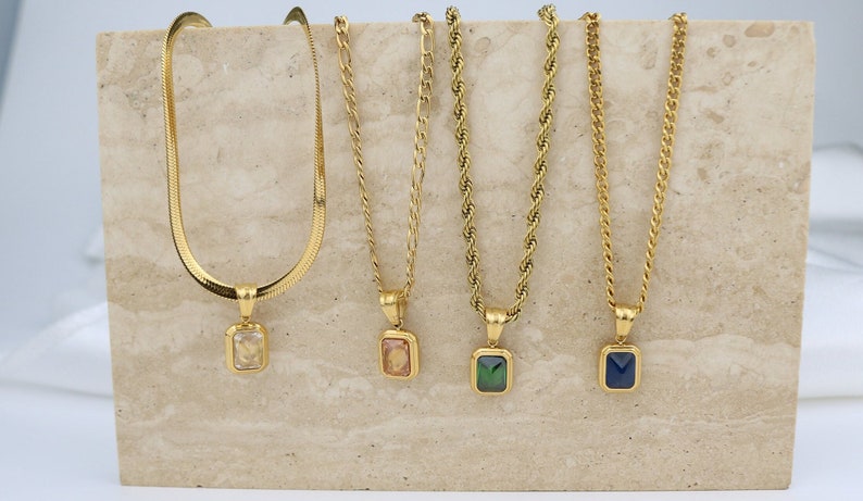 18K Gold Filled Gemstone Necklace, Emerald Gold Necklace, Gift for her image 1