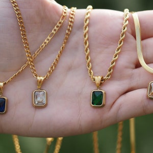 18K Gold Filled Gemstone Necklace, Emerald Gold Necklace, Gift for her image 3