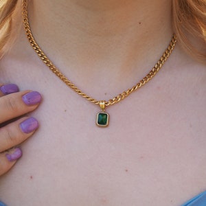 18K Gold Filled Gemstone Necklace, Emerald Gold Necklace, Gift for her image 6