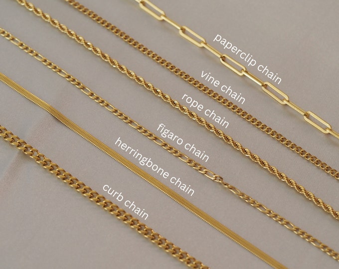 18K Filled Gold Chain Necklace, Figaro Chain, Rope Chain, Curb Chain, Paperclip Chain,  Gold Chain, Gift for her, Perfect Birthday Gift