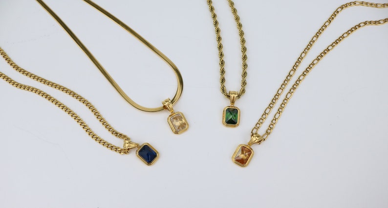 18K Gold Filled Gemstone Necklace, Emerald Gold Necklace, Gift for her image 7