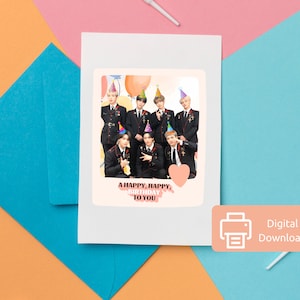 Tarjeta de cumpleaños imprimible del grupo Kpop Ateez PRODUCTO DIGITAL
