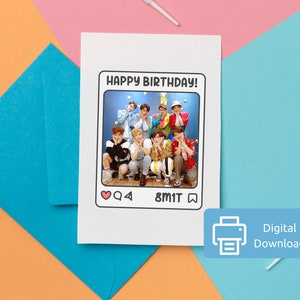 Tarjeta de cumpleaños imprimible del grupo Kpop Ateez PRODUCTO DIGITAL