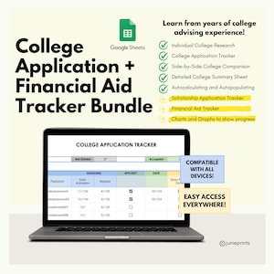 College Application Planner Bundle, College App Tracker Spreadsheet, College Research, Scholarship, Academic Student Planner, Financial Aid