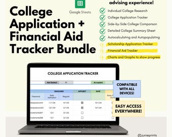 Bundel universiteitsapplicatieplanner, spreadsheet collegeapp-tracker, universiteitsonderzoek, studiebeurs, planner academische student, financiële hulp