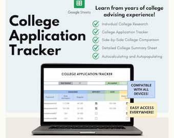 College Application Planner, College Tracker Spreadsheet, College Research, Academic Student Planner, College Guide, Google Sheet Template
