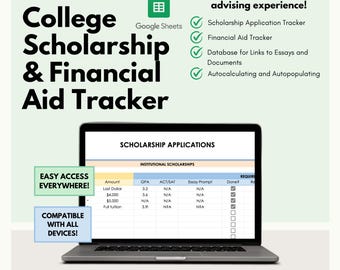 College Scholarship Planner, College Scholarship Tracker, Scholarship Spreadsheet, Google Sheets Template, Financial Aid Planner, FAFSA