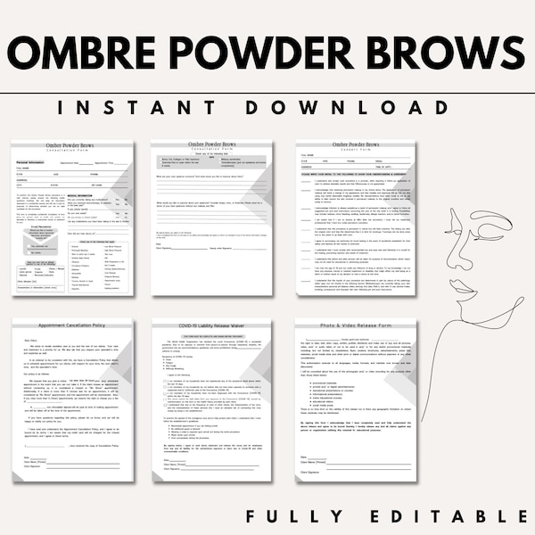 Ombre Brown Consent Forms .  Ombre Brown Client Intake Form . Esthetician Business Forms . Ombre Powder Brown Form . Spa Canva Templates